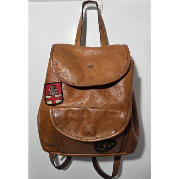 Pratesi Handbags - Pratesi Firenze Italy Heavy Leather Backpack Handmade Italy Cognac Tan Medium
